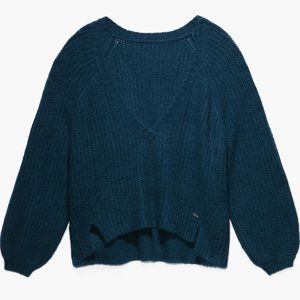 SavageXFenty Fuzz Knit V-neck Teal Sweater